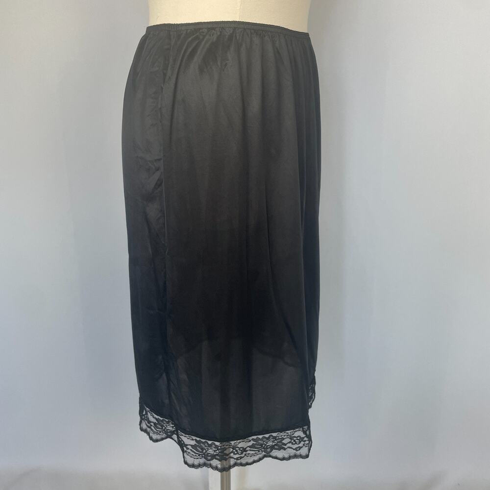 Half Slip Skirt Plus Size 26W 28W Black Satin Nylon Lace Trim Lingerie Layering - Picture 6 of 12
